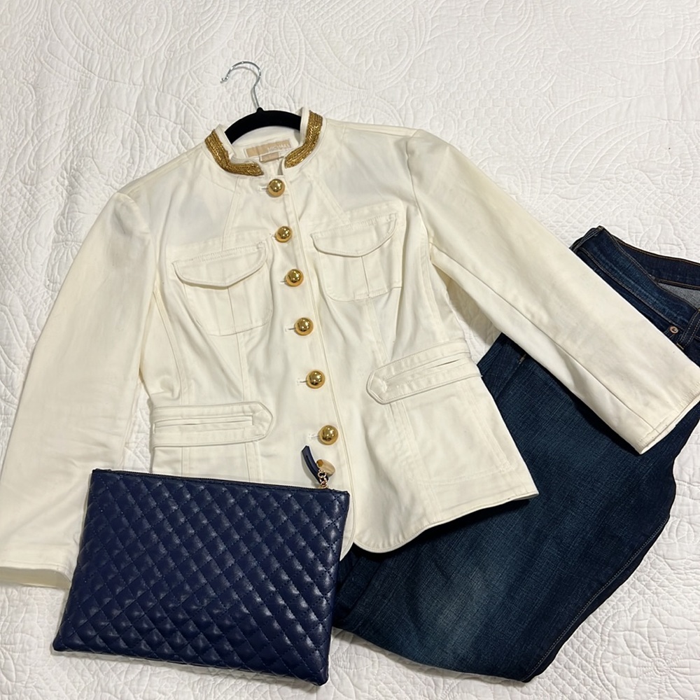Michael Kors cream twill blazer with beaded collar - Women’s Sz 6